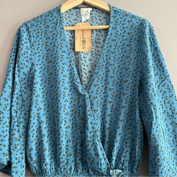 Natural Life Women’s Short Sleeve Romper Floral Beachy Boho Coastal Blue Small - Picture 2 of 14